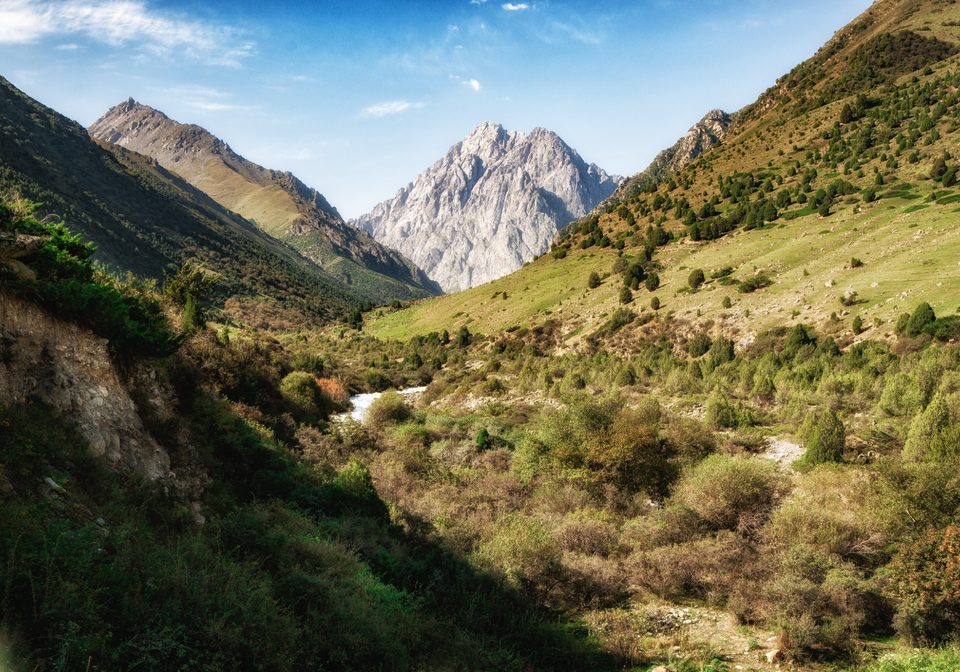 Green slopes of Issyk-Ata Gorge.
