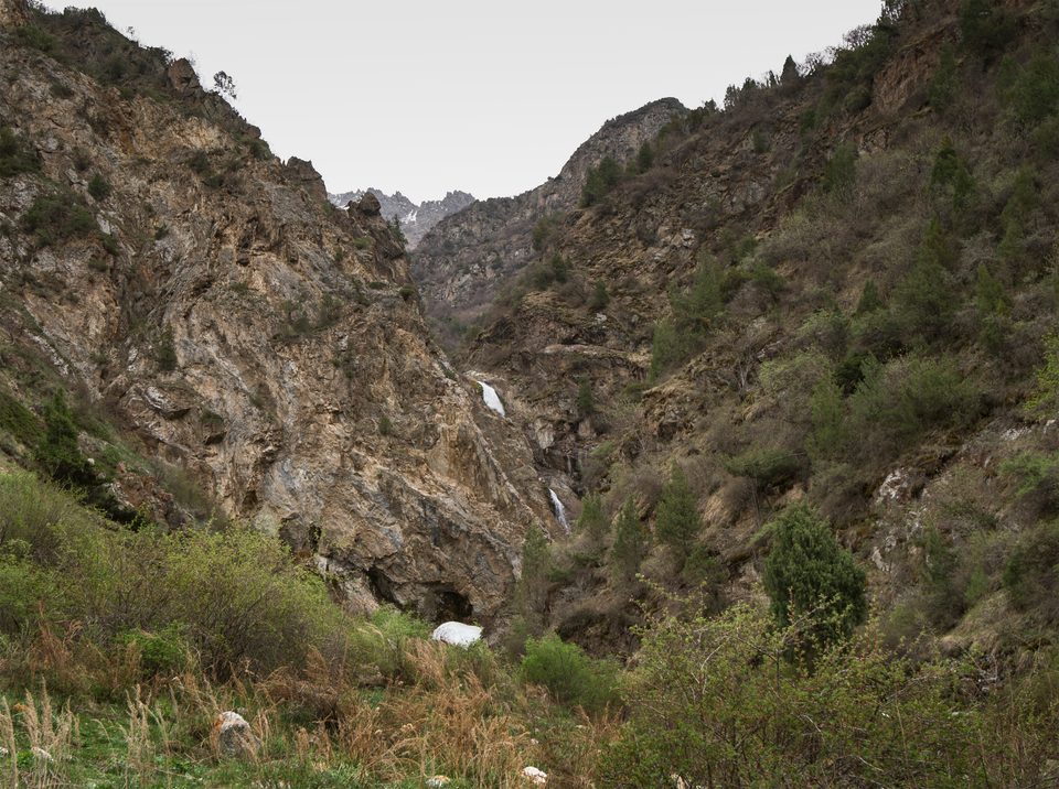 View of the Issyk-Ata waterfall from the river.